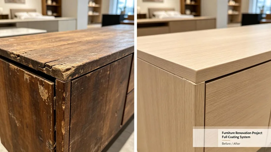 PureEpox furniture renovation before after case1 high performance commercial grade material