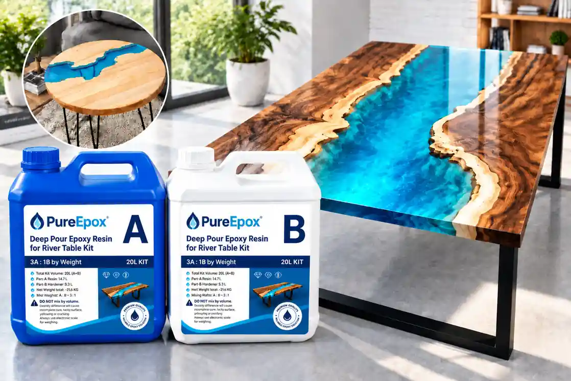 PureEpox live edge river table ocean blue high performance commercial grade material