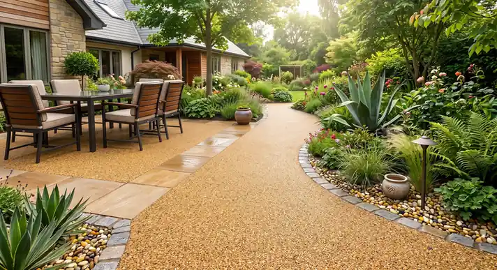 permeable pebble stone resin bound patio and garden pathway aggregate surfacing