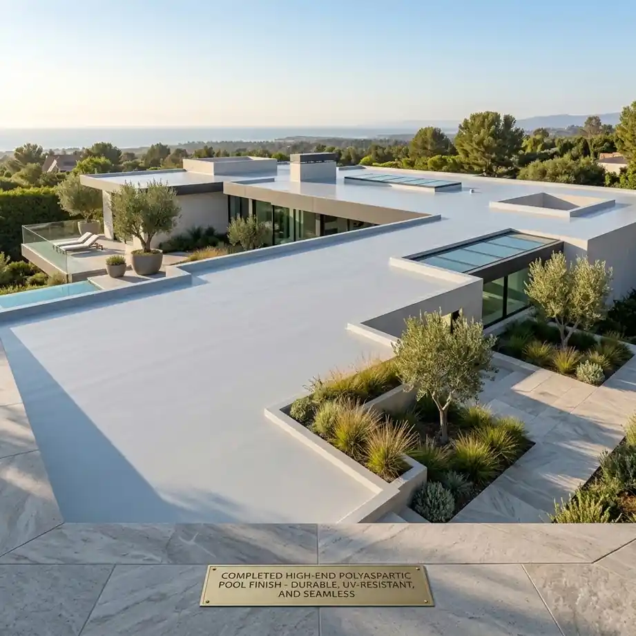 architectural flat roof seamless waterproofing shield using polyaspartic polyurea