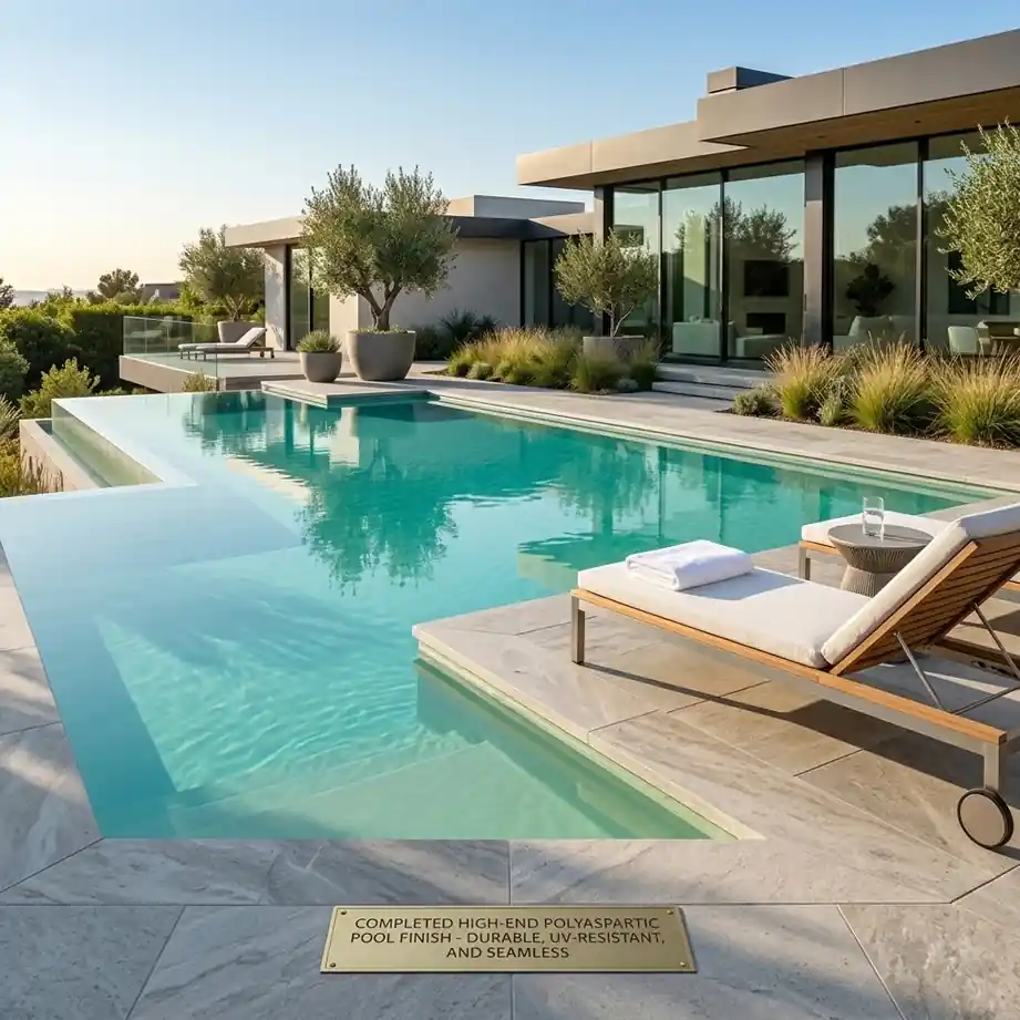 luxury villa swimming pool deck finished with waterproof polyaspartic coating