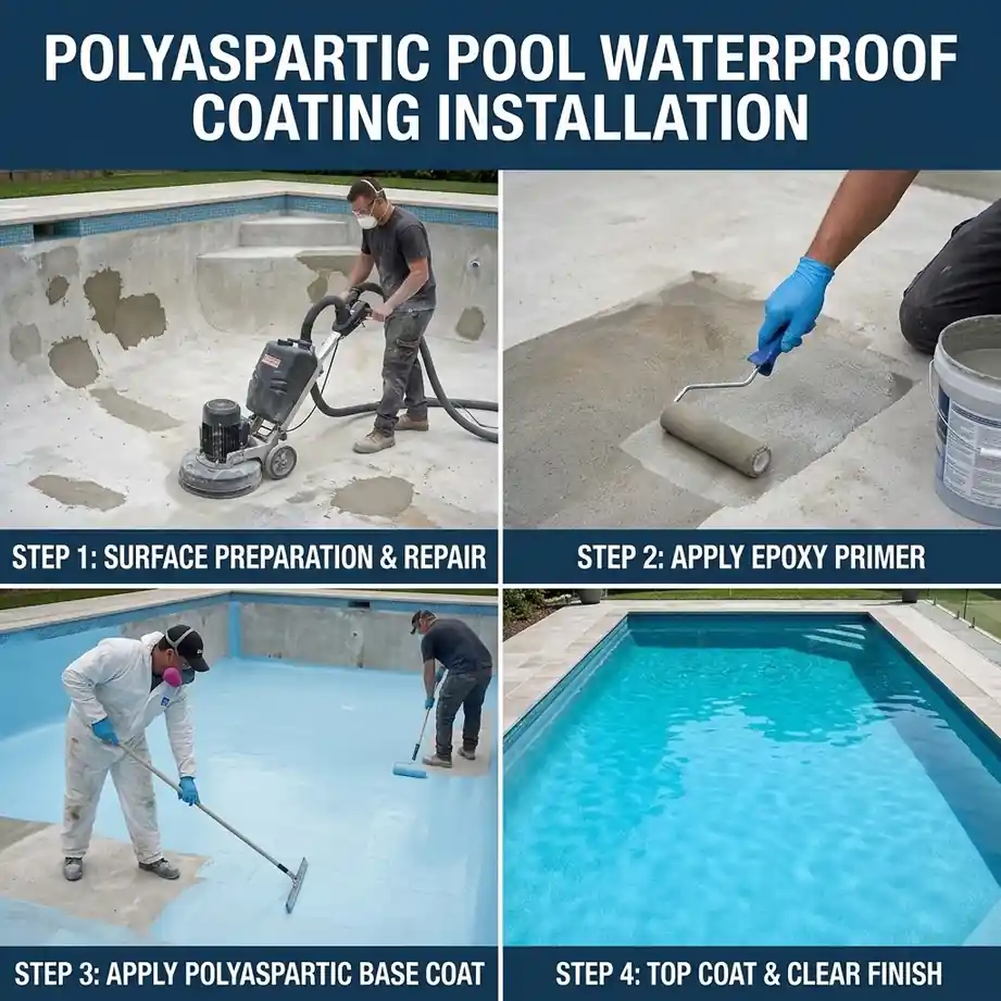 swimming pool waterproof coating application workflow using polyaspartic resin