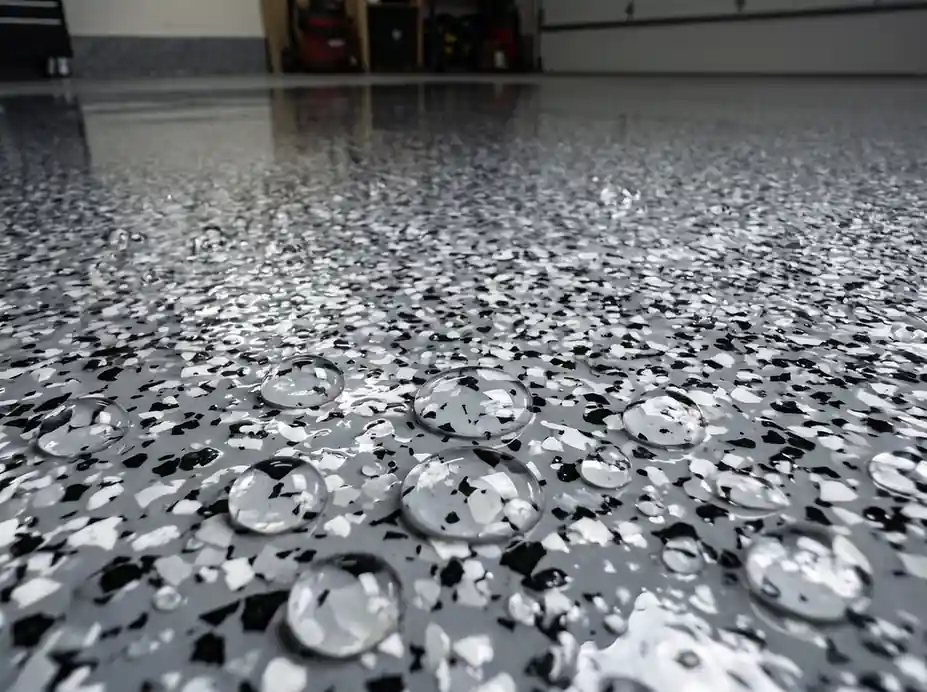 high gloss UV-stable polyaspartic polyurea clear topcoat reflective finish on concrete