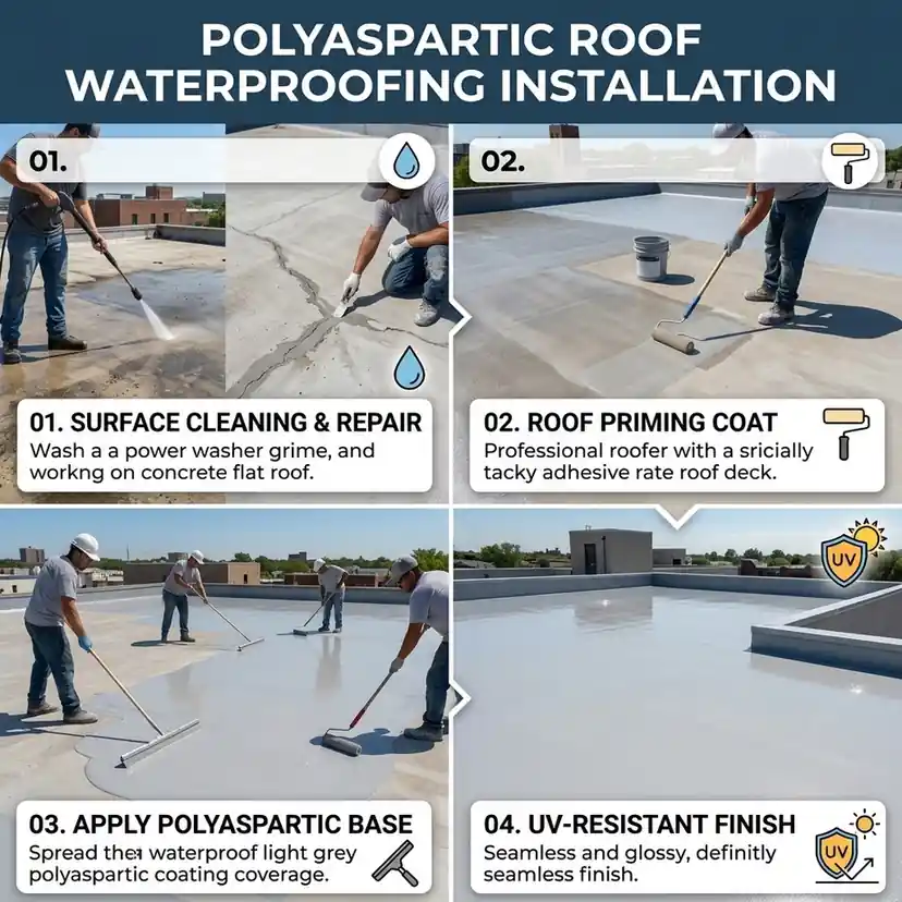 aliphatic polyaspartic polyurea flat roof waterproofing installation guide and steps