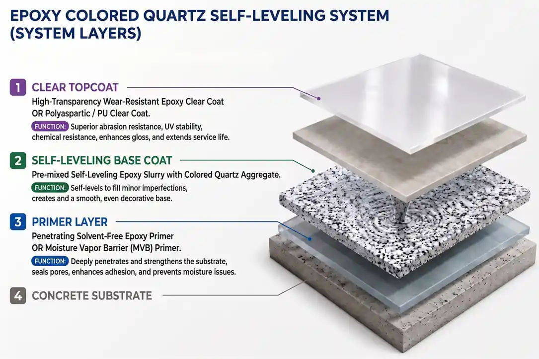 PureEpox quartz system 4 layer 3d diagram high performance commercial grade material