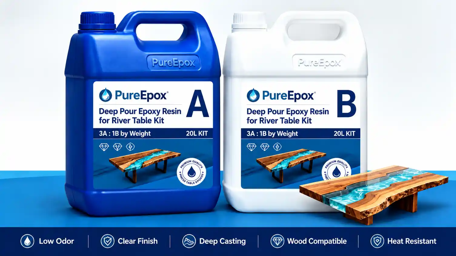 PureEpox river table epoxy kit wood high performance commercial grade material