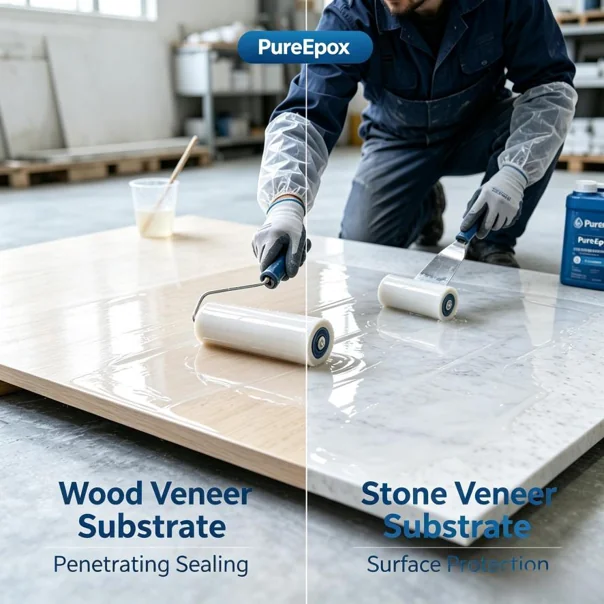 PureEpox wood veneer vs stone sealing high performance commercial grade material