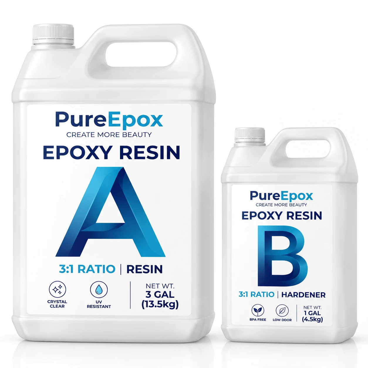 PureEpox Arts and Crafts Resin Part A and Part B gallon jugs