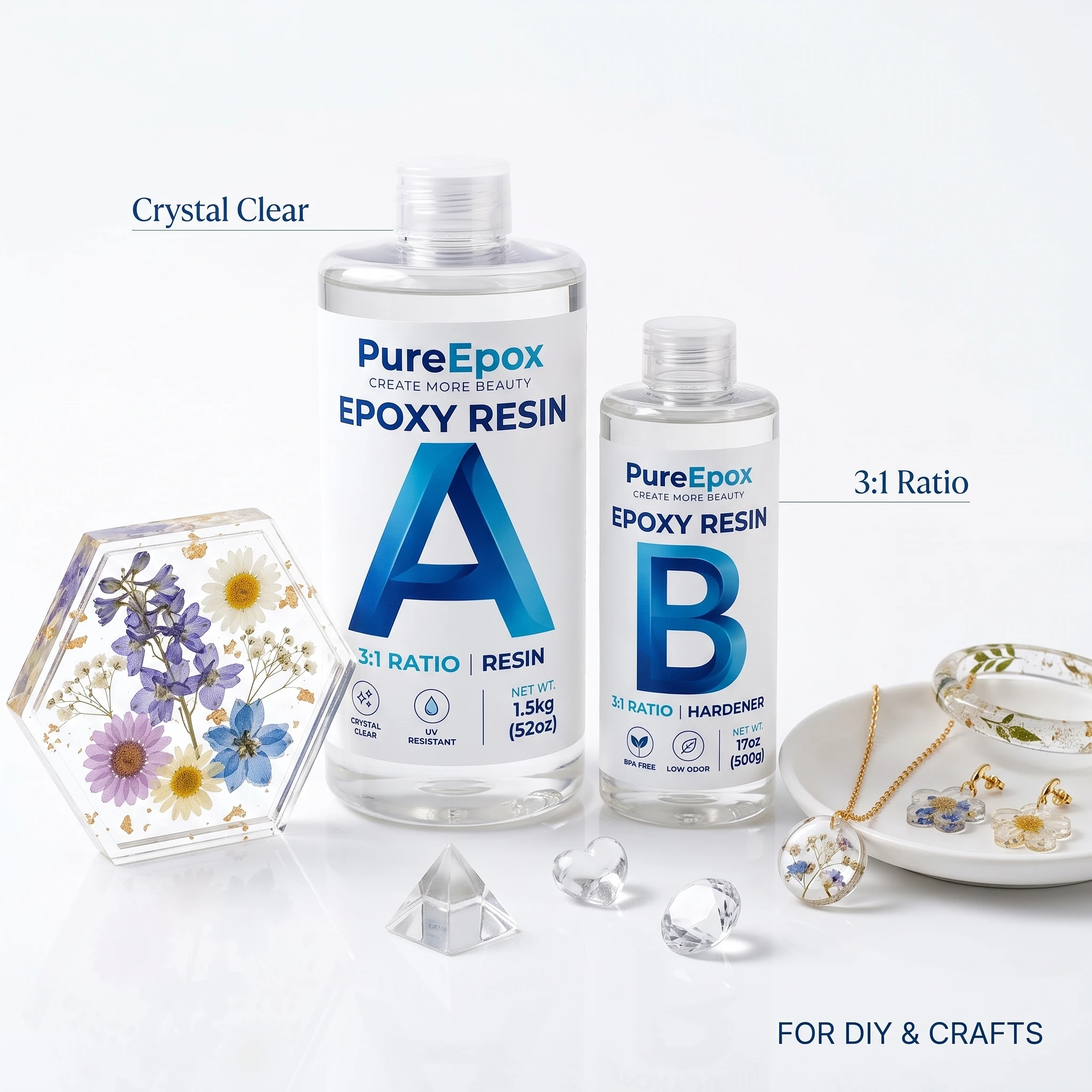 Clear craft resin kit with dried flower epoxy coasters