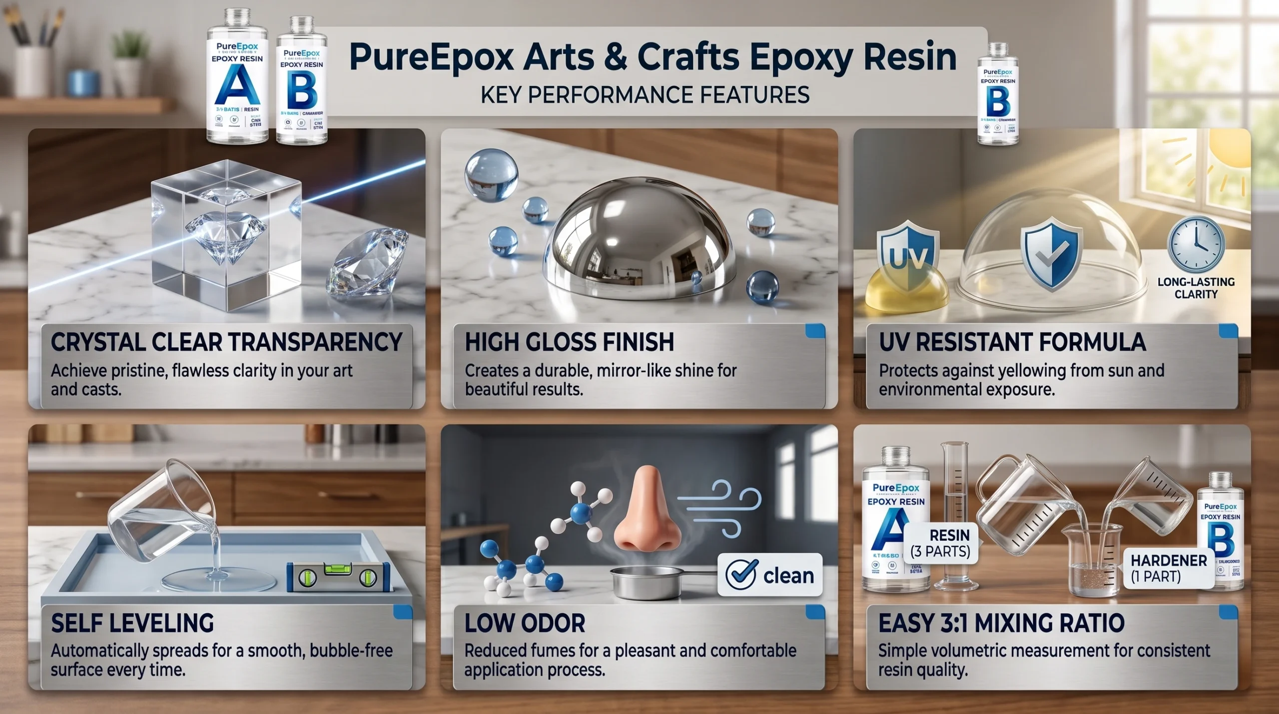 Crystal-clear epoxy resin feature highlights diagram