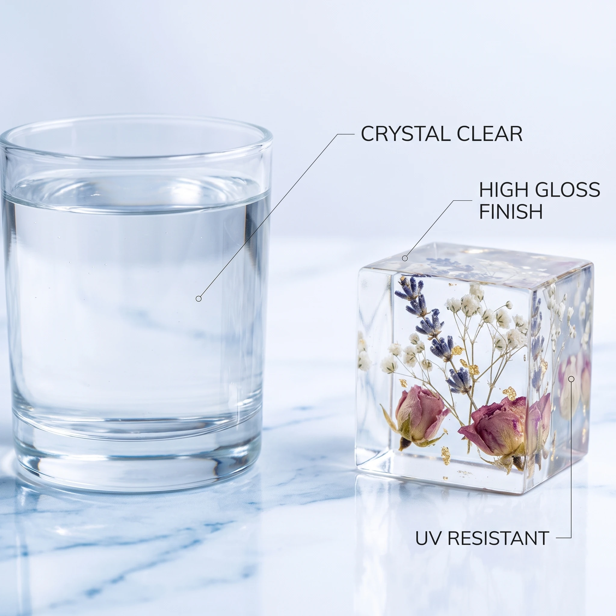 High-gloss transparent epoxy resin specimen cube